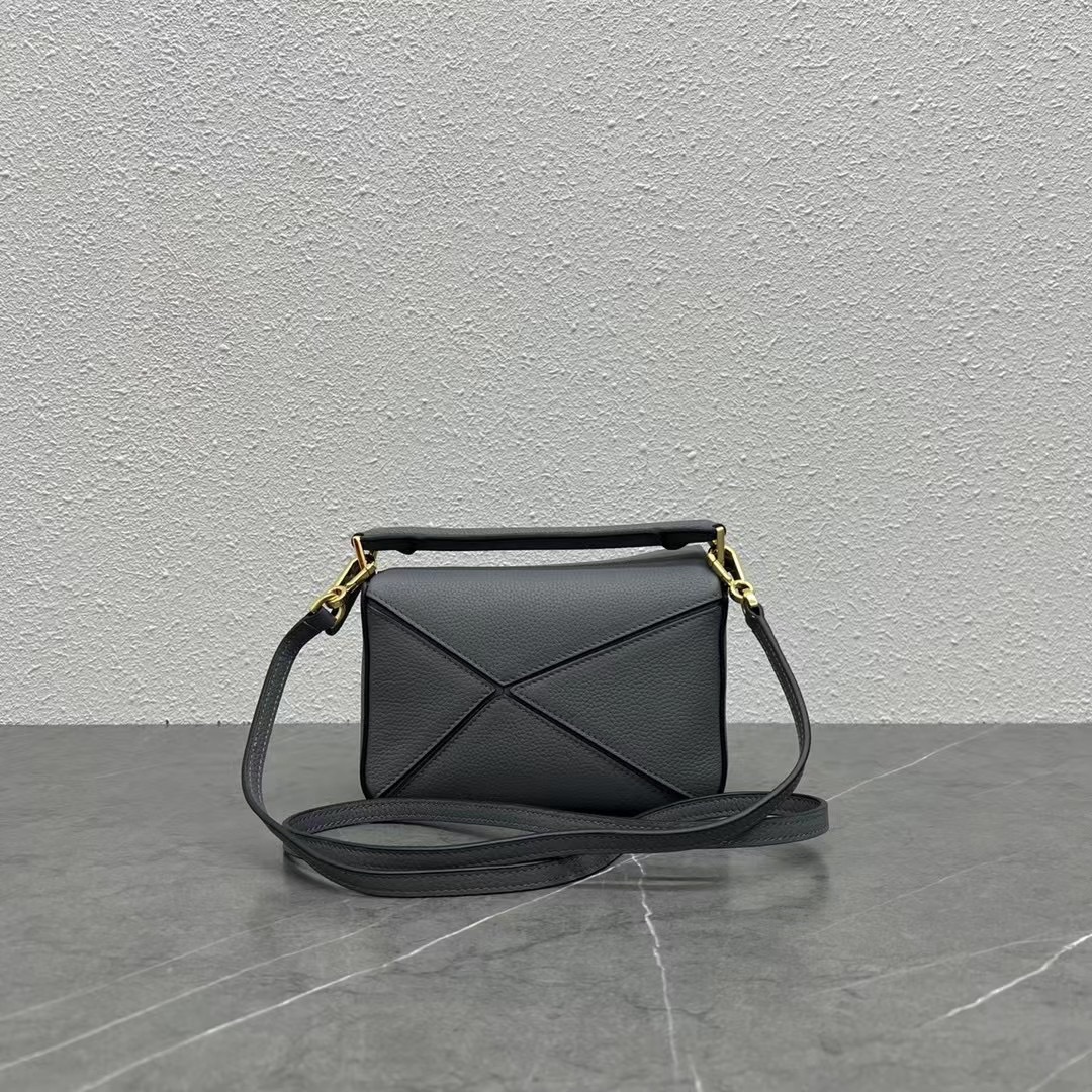 Loewe Mini Puzzle Bag in Soft Grained Calfskin Dark Grey